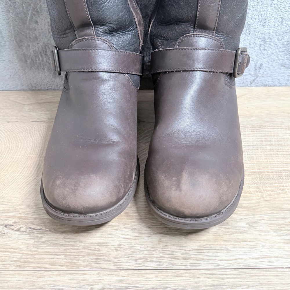 UGG Simmens Shearling Lined Boots Size 9.5 Brown Buckle Moto Cozy Winter - Picture 7 of 13